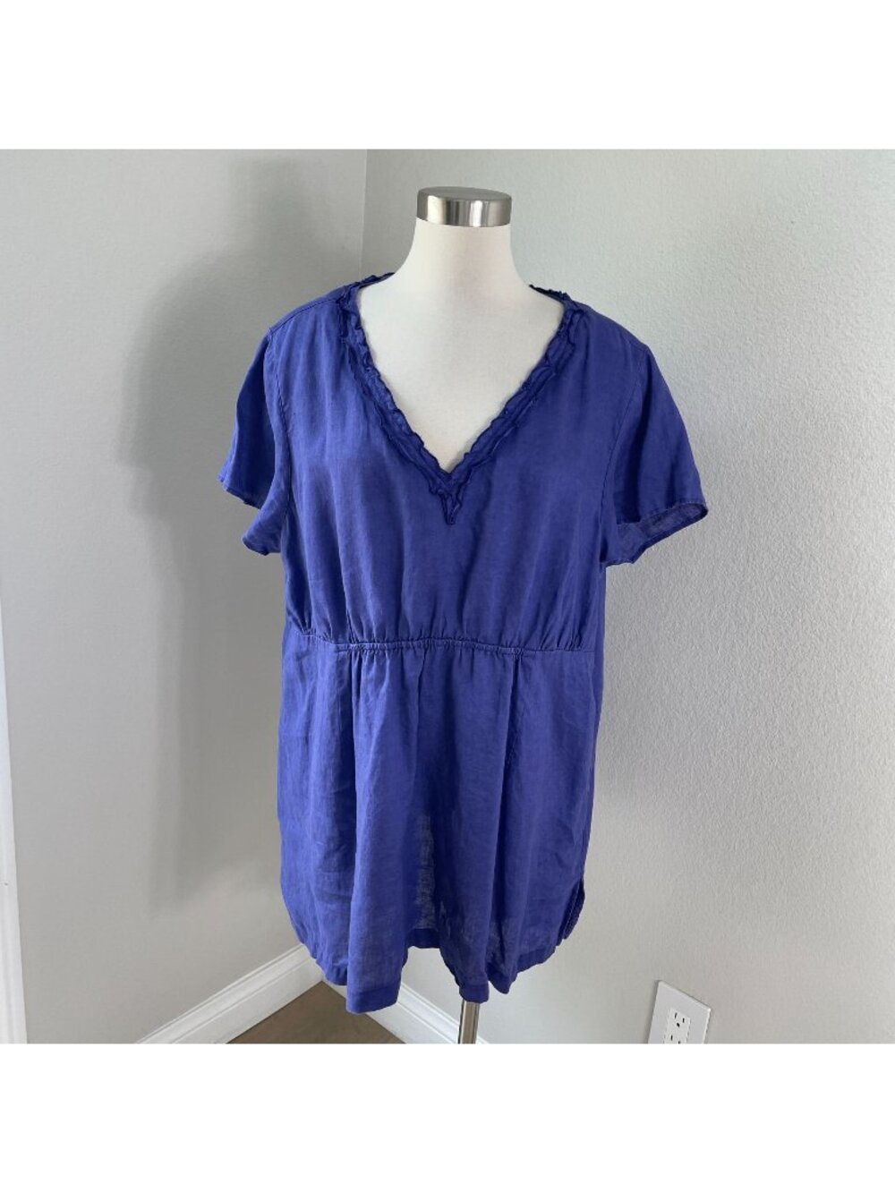 Boden Womens Plus 18 Purple V Neck 100% Linen Tunic Top Short Sleeve Lightweight